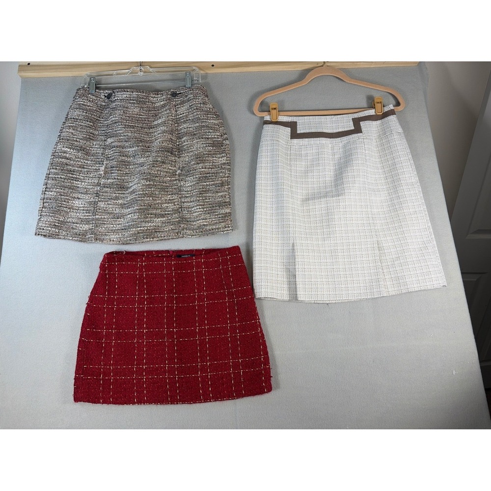 Lot of 3 Skirts S/M Loft NWT Tahari Forever 21 Tweed Mini Pencil Red Brown White